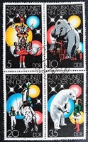 ND2364-7np / NDK 1978 Cirkusz bélyegsor pecsételt négyesblokk