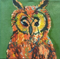 Szőke Péter Jakab festménye: "Bagoly", 2021, 30x30 cm, olaj, vászon