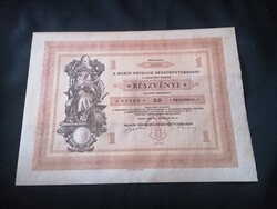 Makó 1929. "Makói Népbank Részvénytársaság" részvénye 50P-ről