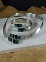 Gyönyörű vintage 925-ös mexikói ezüst ékszer szett Malachit és Onyx kövekkel