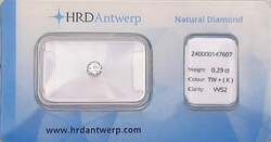 0,29ct briliáns kő eredeti  HRD certificate-jával