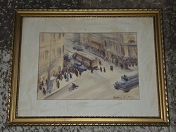Diósy Antal (1895-1977): Budapesti utcarészlet villamossal