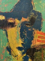 Szőke Péter Jakab festménye: "Kalapos önarckép", 2017, 40x30 cm, olaj, vászon
