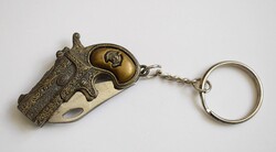 Derringer pisztoly formájú miniatűr bicska kulcstartó 80as évek