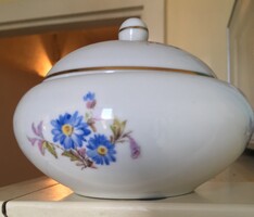 Hollóházi porcelán cukortartó / bonbonier (Kék virágos) 11cm x8.4 cm