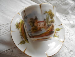 Bider kézzel festett porcelán tájkép mintával teás csésze+ alj