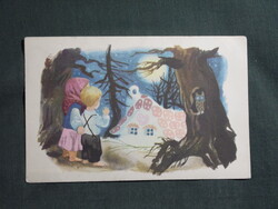 Postcard, Zsuzsa Demjén graphic, art, Hansel and Gretel, 1962-