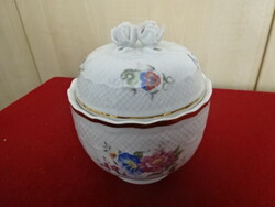 Hollóházi porcelán, hajnalka mintás bonbonier, teljes magassága 13,5 cm. Jókai.