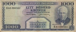 1000 krónur korona 1961 marz 29. Izland signo 38