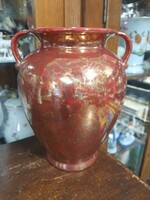 Retro Német,Germany Scheurich 1970-1980 Fat Lava Csurgatott Arany Mázas Füles Kerámia Váza.20 cm.