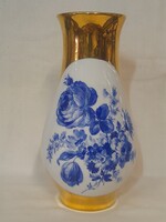 Német Germany Foreign /Exportos/ Vegyes Technikás,Virág,Aranyozott Mintás Porcelán Váza.19 cm.