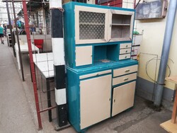 Régi konyhaszekrény régi fa tálalószekrény retro konyhaszekrény 40 es 50 es évek egyik üveg hiányzik
