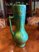 Zsolnay eozin kancsó Nikelszky Géza 27cm domború florális mintázattal