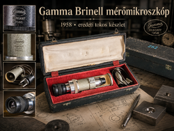 1958 Gamma Brinell nyommeghatározó mérőmikroszkóp, eredeti tok és megvilágító