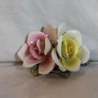 Eredeti Capodimonte olasz porcelán páros rózsa – Jelzett, koronás antik nipp