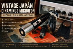 Vintage japán dinamikus mikrofon 5 pólusú DIN csatlakozóval – 1970-es évek