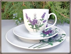 Eva d'Arley, 3 részes, porcelán reggeliző csésze szett, csodás orgona mintával