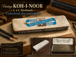 Vintage KOH-I-NOOR L. & C. Hardtmuth csehszlovák fém ceruzadoboz, 1960–70-es évek