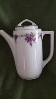 Porcelán ibolyás fehér fedeles kanna kiöntő számozott 18x16 cm. hibátlan régi