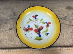 -AX809- Retro Budafok zománcos zománcozott mélytányér virágos zománc tányér konyhai edény 24 cm