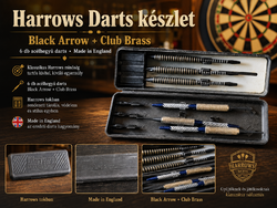 Harrows Black Arrow + Club Brass 6 db acélhegyű darts készlet, angol tokban