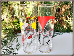 Modern, abstract patterned, 3 dl glass cup, set of two