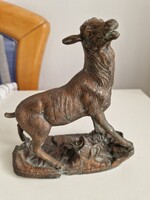 Antik fém óradísz / Szarvas figura gyári rögzítésekkel (Restaurálásra szorul, 16x17 cm)