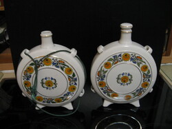 Retro hollóházi porcelán kulacs pár, egyik Tatabánya IBUSZ , egy dugó
