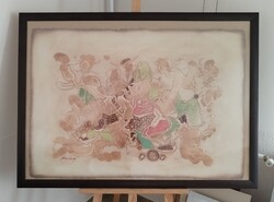 Kardos János (Budapest 1946 - New York 2018) absztrakt  festménye 113x83 cm kerettel