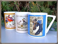 Régi angol, cipő reklám plakát mintás, 3 dl-es porcelán bögrék