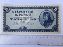 -AX807- 100 millió B-Pengő 1946 Százmillió B.-Pengő bankjegy pénz inflációs papírpénz pengő