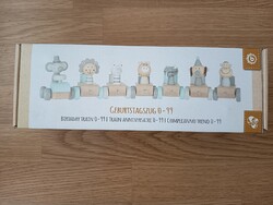 Születésnapi fából készült Bieco állatos, színes kisvonat dekoráció, 99 éves korig használható!