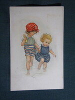 Képeslap,litho,grafikai,gyerek modell,kislány, 1915-