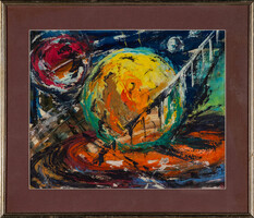 Ismeretlen alkotó - Kozmosz 30 x 37 cm papír, olaj