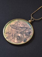 Vintage hologram medál láncon, nyaklánc, óra mintával