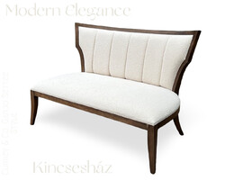 Olasz keretes Neo-Klasszikus Settee kanapé – Törtfehér Bouclé kárpittal (Currey & Co. dizájn)