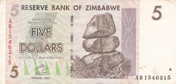 5   Dollár  2007   Zimbabwe   A képen látható állapotban