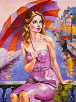 Ábrándos délután - Dreamy afternoon színes portré olajfestnény papíron 40x30cm