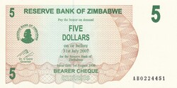 5   Dollár  2006   Zimbabwe   A képen látható Szép Új állapotban