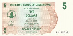 5   Dollár  2006   Zimbabwe   A képen látható Szép Új állapotban