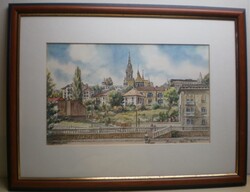 Somogyi Szántó Béla, cím: Várnegyed, akvarell 32 cmX42 cm.