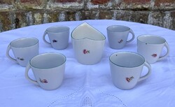 Hollóházi porcelán kávéskészlet - kávéscsésze - cukortartó - fogvájó - fogpiszkáló tartó