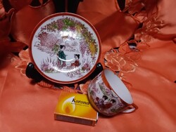 Kutani, antik japán tojáshéj porcelán kávés csésze aljjal