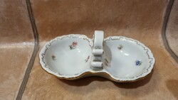 Zsolnay apró virágos, aranyozott porcelán sótartó / fűszertartó (70-es évek)