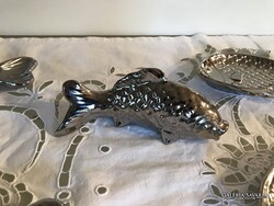 TÁL - HAL - 5 db - EZÜST - PORCELÁN - VASTAG - 16 x 10 cm - 14 x 6 x 6 cm HIBÁTLAN