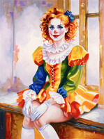 Az előadás vége - The end of the show bohóc portré olajfestmény Jester Clown 40x30cm