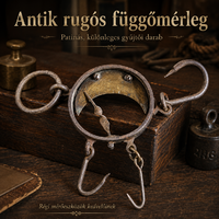 Antik rugós függőmérleg / zsebmérleg sárgaréz skálával, működő mutatóval
