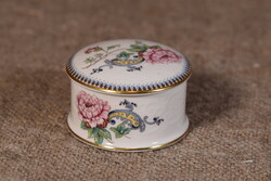 Crown Staffordshire Chelsea porcelán doboz virágok aranyozás Anglia csontporcelán