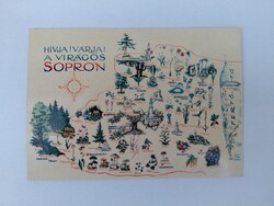 Sopron – Call! Waiting! The flowery Sopron (Sterbencz Károly watercolor, graphic retro map)