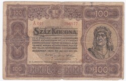 100 Korona 1920   A képen látható  szép  állapotban